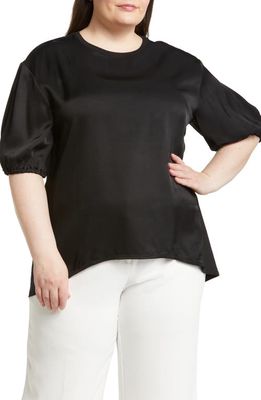 Nordstrom Puff Sleeve Mixed Media Top in Black