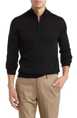 NORDSTROM RACK Half Zip Merino Wool Sweater in Black Caviar