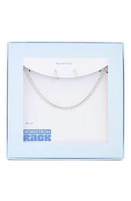 NORDSTROM RACK Pavé Cubic Zirconia Huggie Earrings & Tennis Necklace Set in Clear- Silver