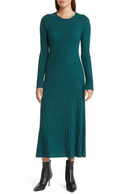 Nordstrom Rib Long Sleeve Midi Sweater Dress in Green Garnet