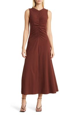 Nordstrom Ruched Front Sleeveless Maxi Dress in Brown Raisin