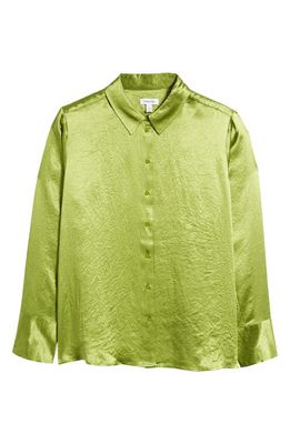 Nordstrom Satin Button-Up Shirt in Olive Bean
