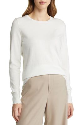 Nordstrom Scallop Cuff Crewneck Sweater in Ivory Cloud
