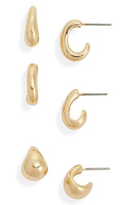 Nordstrom Set of 3 Puffed Huggie Hoop Earrings in Gold