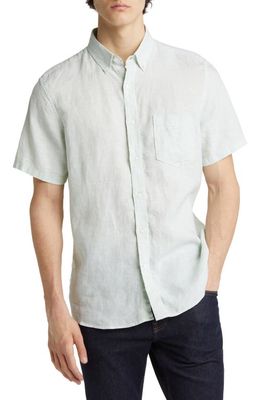Nordstrom Short Sleeve Linen Button-Down Shirt in Green Quiet