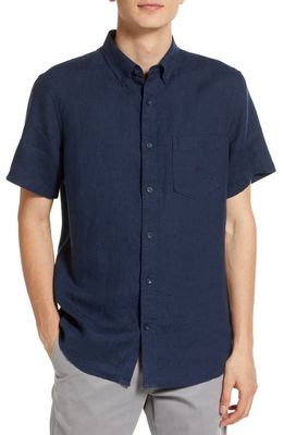 Nordstrom Short Sleeve Linen Button-Down Shirt in Navy Blazer