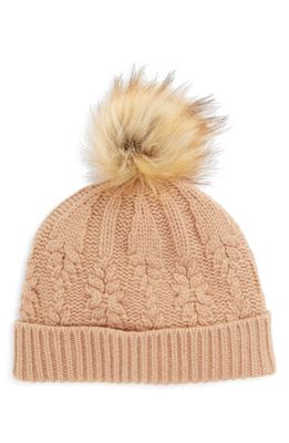 Nordstrom Signature Cashmere & Faux Fur Pom Beanie in Camel