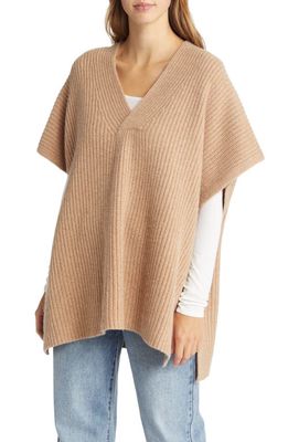Nordstrom Signature Cashmere Poncho in Tan Nomad Donegal