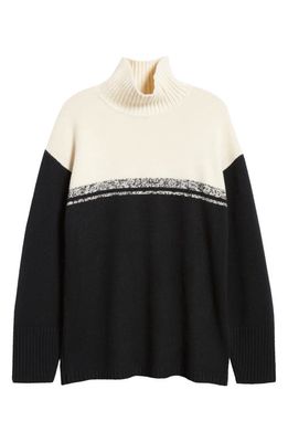 Nordstrom Signature Colorblock Cashmere Tunic Sweater in Black Rock- Ivory Color Block