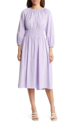 Nordstrom Signature Smock Waist Cotton Midi Dress in Purple Spray