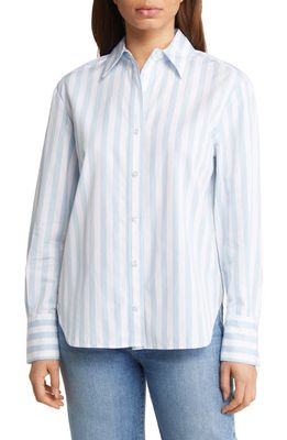 Nordstrom Signature Stripe Cotton Poplin Shirt in Blue Skyride- White Stripe