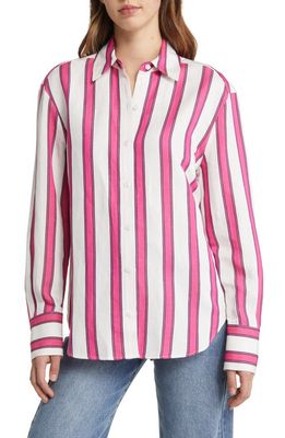 Nordstrom Signature Stripe Long Sleeve Poplin Button-Up Shirt in White- Pink Rouge Chic Stripe