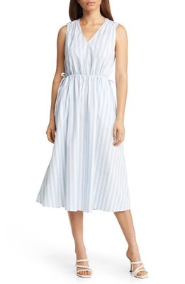 Nordstrom Signature Stripe Tie Waist Cotton Dress in Blue Skyride- White Stripe