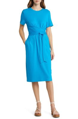 Nordstrom Signature Tie Front Short Sleeve Midi Dress in Blue Vacation
