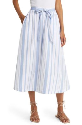 Nordstrom Signature Variegated Stripe Cotton Poplin Skirt in White- Blue Variegated Stripe