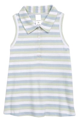 Nordstrom Sleeveless Crop Polo Shirt in Blue Feather Spring Stripe