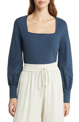 Nordstrom Square Neck Stretch Cotton Top in Navy Midnight