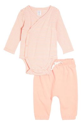 Nordstrom Stripe Cotton Bodysuit & Pants Set in Coral Parfait Mini Stripe