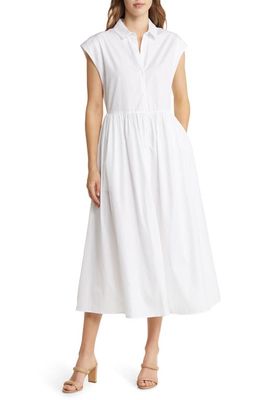 Nordstrom Stripe Drop Waist Button Front Cotton Dress in White
