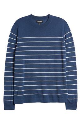 Nordstrom Stripe Wool & Silk Crewneck Sweater in Navy Denim