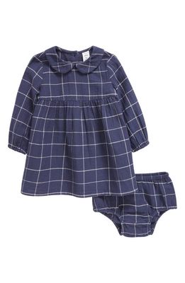 Nordstrom Sweet Collar Long Sleeve Cotton Dress & Bloomers in Navy League Windowpane