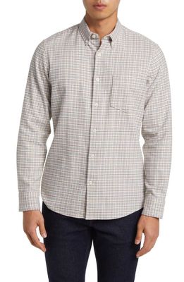 Nordstrom Tech-Smart Trim Fit Check Stretch Button-Down Shirt in Ivory- Grey Fairview Check