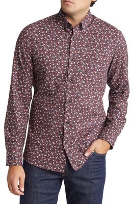 Nordstrom Tech-Smart Trim Fit CoolMax® Stretch Button-Down Shirt in Black - Burg Star Floral
