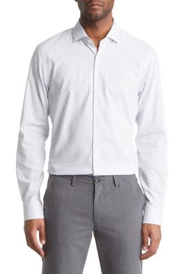 Nordstrom Tech Smart Trim Fit Non-Iron CoolMax® Dress Shirt in White - Blue Stripe Dobbs