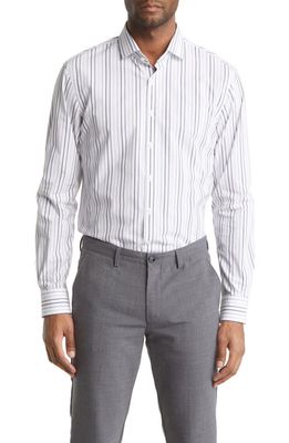 Nordstrom Tech Smart Trim Fit Non-Iron CoolMax® Dress Shirt in White Multi Stripes