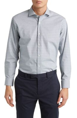 Nordstrom Tech-Smart Trim Fit Plaid Performance Dress Shirt in White- Green Microtooth