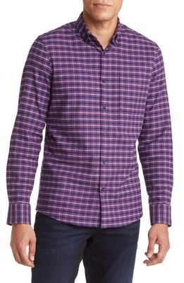 Nordstrom Tech-Smart Trim Fit Plaid Stretch Flannel Button-Down Shirt in Purple- Navy Benedict Plaid