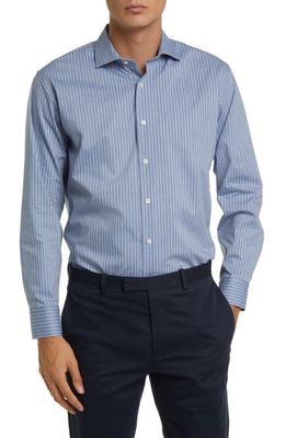 Nordstrom Tech-Smart Trim Fit Stripe Cotton Blend Dress Shirt in Blue Bijou Dotted Dbl Stripe