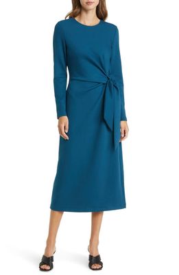 Tie waist long clearance sleeve knit midi dress