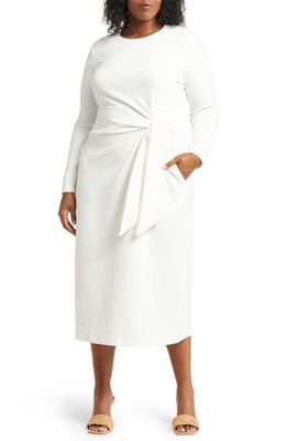 Nordstrom Tie Waist Long Sleeve Midi Dress in Ivory Cloud