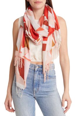 Nordstrom Tissue Print Wool & Cashmere Wrap Scarf in Coral Painted Tiles
