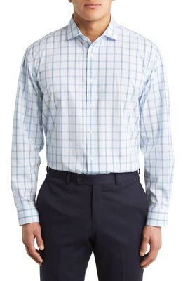 Nordstrom Traditional Fit Windowpane Plaid Stretch Cotton Blend Dress Shirt in Blue Falls Best Plaid