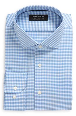 Nordstrom Trim Fit Gingham Tech-Smart CoolMax® Non-Iron Dress Shirt in White- Blue Micro Check