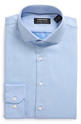 Nordstrom Trim Fit Herringbone Tech-Smart CoolMax® Non-Iron Dress Shirt in Blue Falls Tonal Herringbone