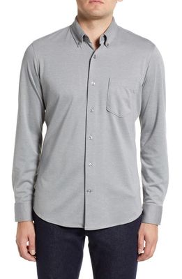 Nordstrom Trim Fit Knit Button-Down Shirt in Grey Silk Jacquard