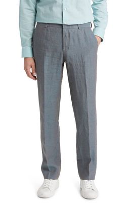 Nordstrom Trim Fit Linen Trousers in Teal- Brown Hessian Weave