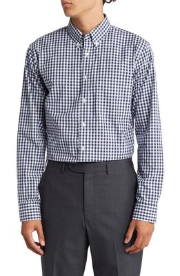 Nordstrom Trim Fit Non-Iron Gingham Dress Shirt in White- Navy Gingham