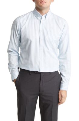 Nordstrom Trim Fit Non-Iron Oxford Stripe Dress Shirt in White- Blue Stripe