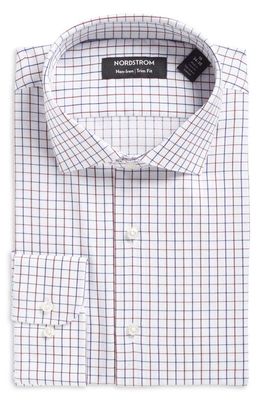 Nordstrom Trim Fit Non-Iron Plaid Cotton Dress Shirt in White - Red Gilly Grid