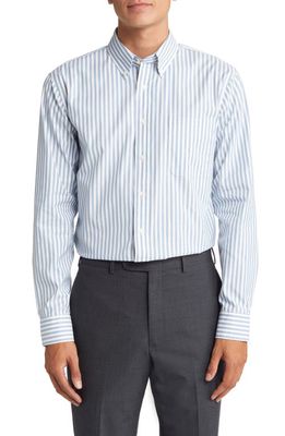 Nordstrom Trim Fit Non-Iron Royal Oxford Bengal Stripe Button-Down Dress Shirt in White- Blue Cap Wide Bengal