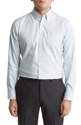 Nordstrom Trim Fit Non-Iron Royal Oxford Solid Button-Down Dress Shirt in Teal Aquifer- White Oxford