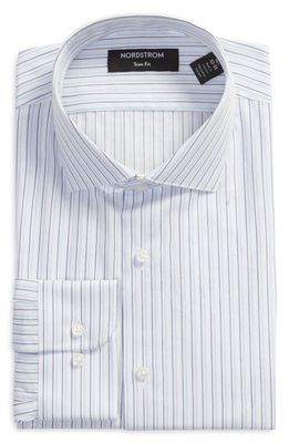 Nordstrom Trim Fit Pinstripe Dress Shirt in White - Blue Dobby Pinstripe