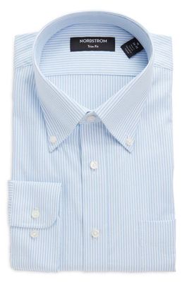 Nordstrom Trim Fit Royal Oxford Stripe Dress Shirt in White- Blue Royal Oxford Stp
