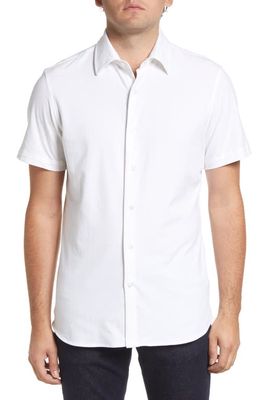 Nordstrom Trim Fit Solid Knit Short Sleeve Button-Up Shirt in White