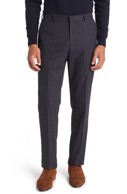 Nordstrom Trim Fit Stretch Flat Front Trousers in Charcoal Rust Pinstripe