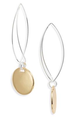 Nordstrom Two-Tone Disc Drop Wire Threader Earrings in Gold- Rhodium